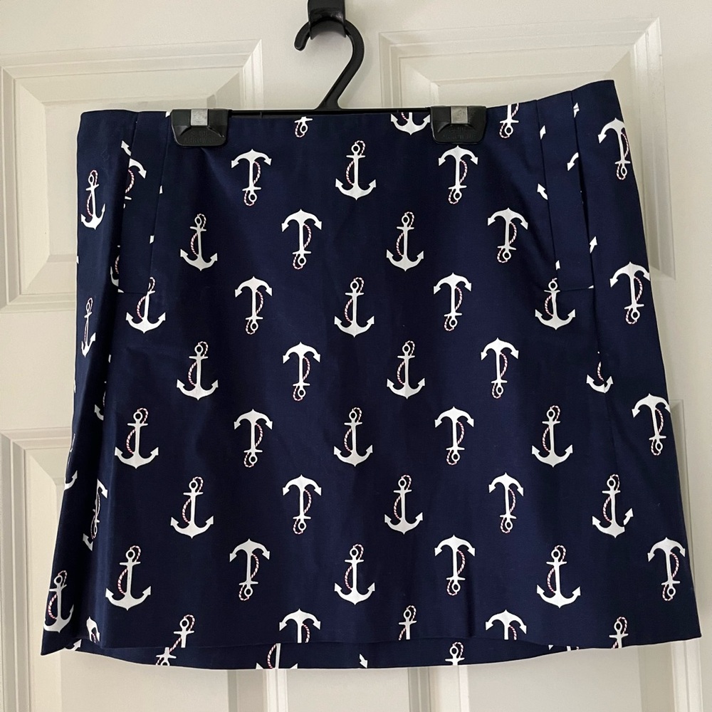 NWT J. CREW Navy Blue Anchor Nautical Print Short Above Knee Skirt Size 10